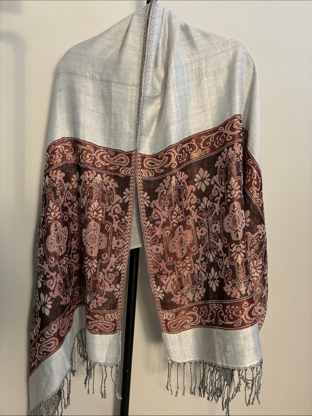 Women’s Shawl Wrap Paisley Floral Metallic Boho Patterned Fringe 27x70